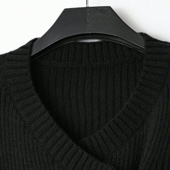 Black Casual Women's V-Neck knit sweater Cardigan - Picture 5 of 6